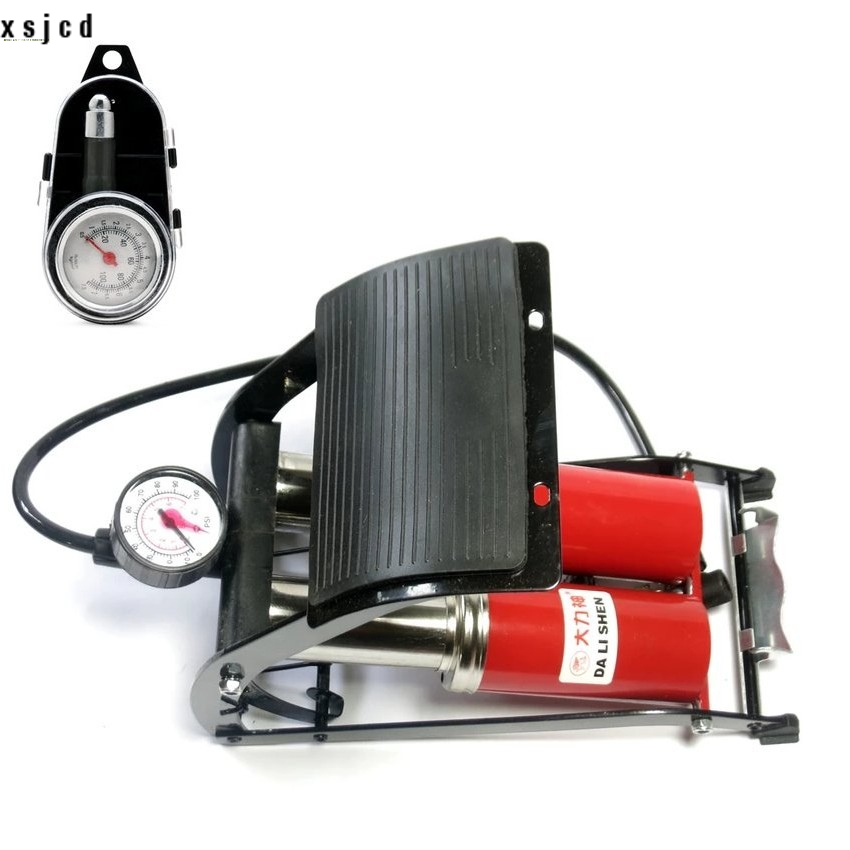 Bơm đạp chân mini dùng cho xe đạp xe máy ô tô loại 2 bình chất lượng cao miễn phí vận chuyển hàng mới khuyến mãi bảo hành chính hãng đo áp suất lốp hiệu quả tiện lợi dễ sử dụng sản phẩm cần thiết cho mọi gia đình