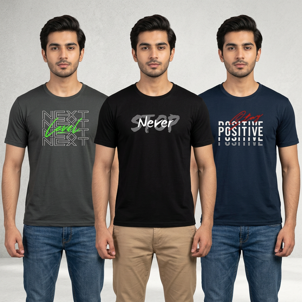 BURNOUT.PK NEW TRENDY SUMMER COLLECTION PACK OF 3 PRINTED TSHIRTS FOR MENS AND WOMENS