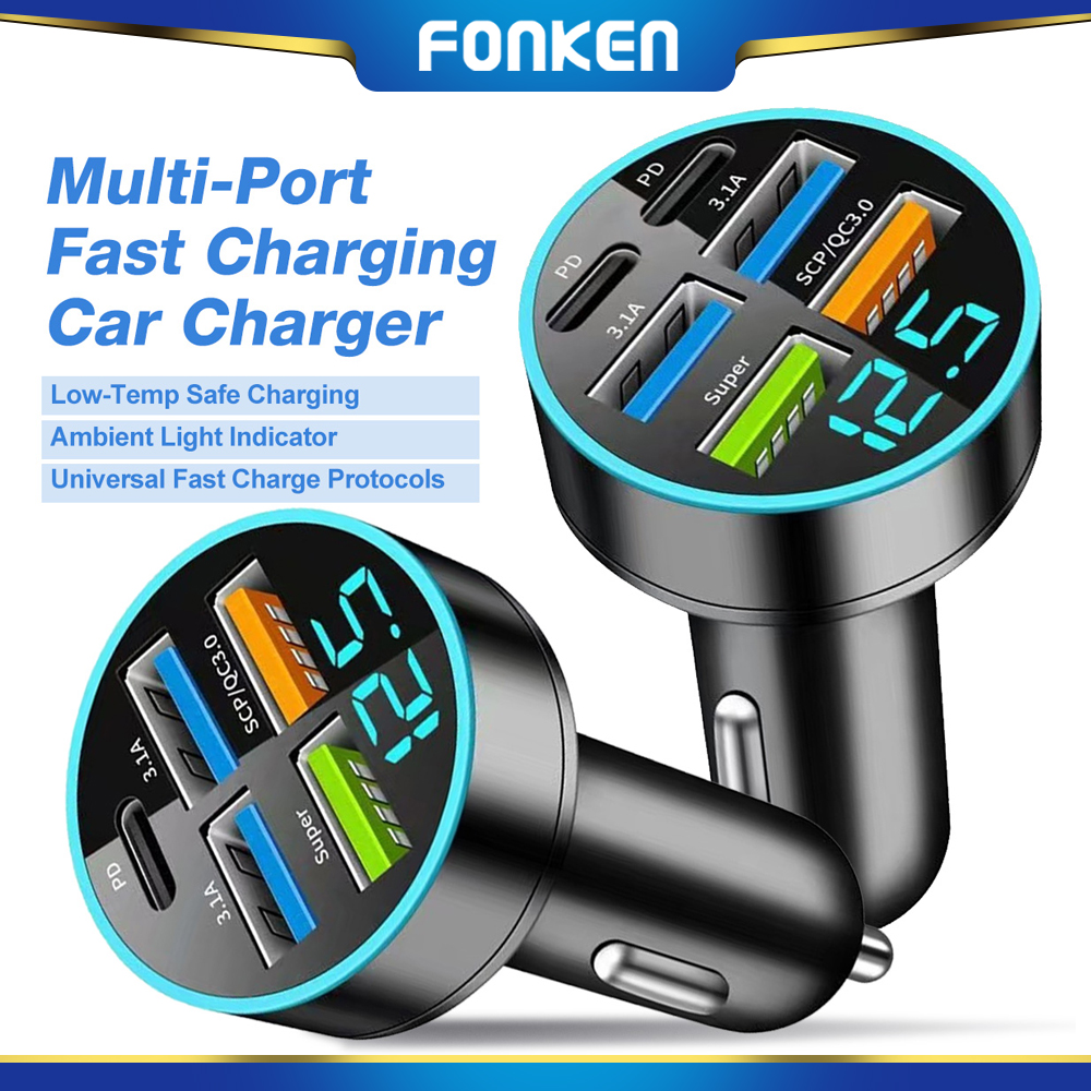 FONKEN USB Type-C Fast Charging Car Charger LED Display PD QC3.0 Phone Power Adapter For Smartphones Giá 70,000 Đồng*Miễn phí vận chuyển