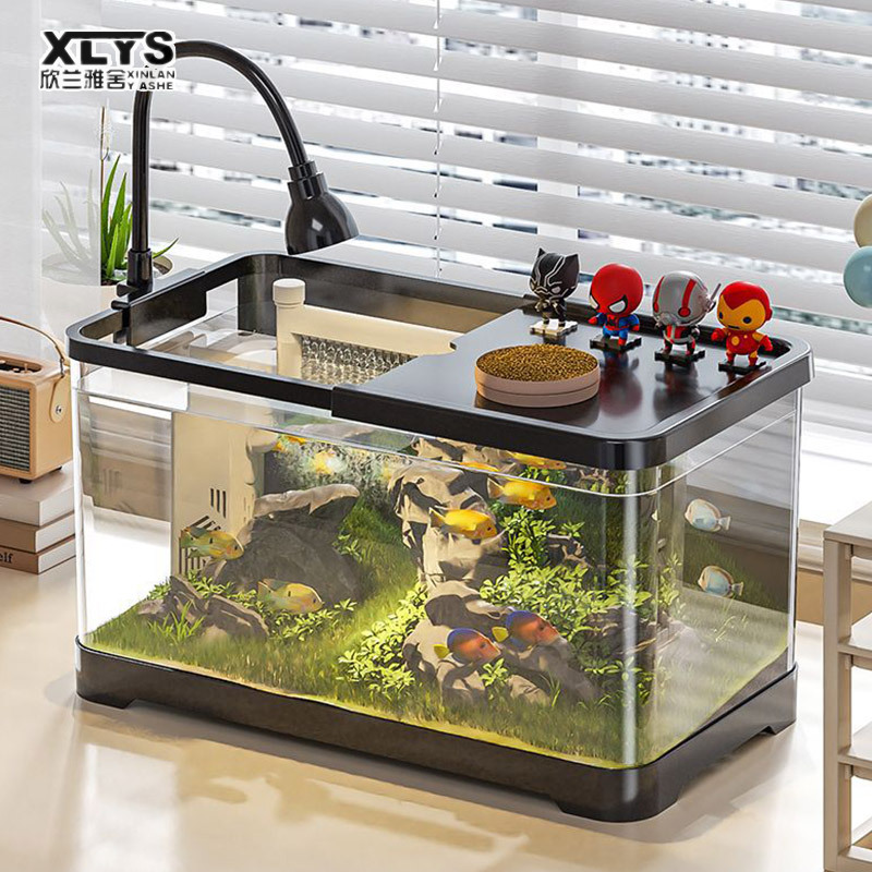 fishbowl aquarium Desktop ecological goldfish bowl Plastic transparent fish tank Living room landscaping fish tank Small and medium-sized lazy people change water household cylinder - ยี่ห้อ XINLANYASHE ราคา 511 บาท*ส่งฟรี
