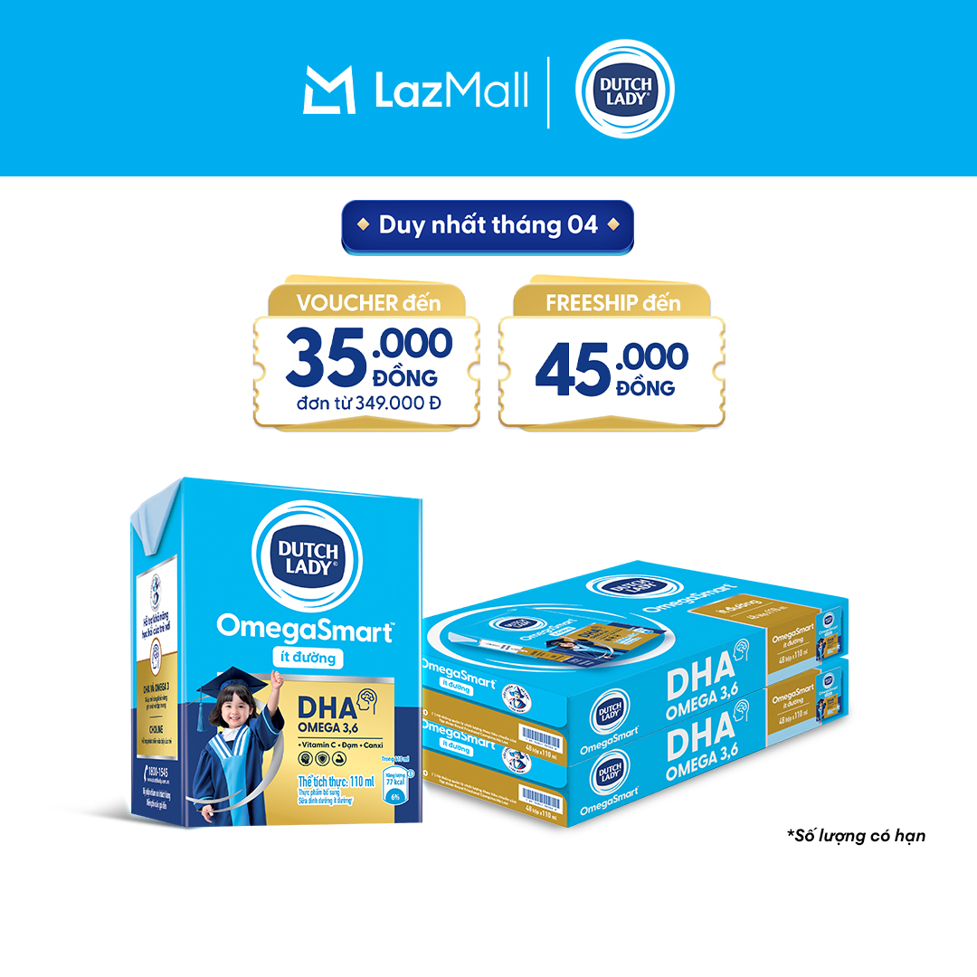 Combo 2 Thùng 48 Hộp Sữa Dinh Dưỡng Ít Đường Dutch Lady OmegaSmart 48x110ml