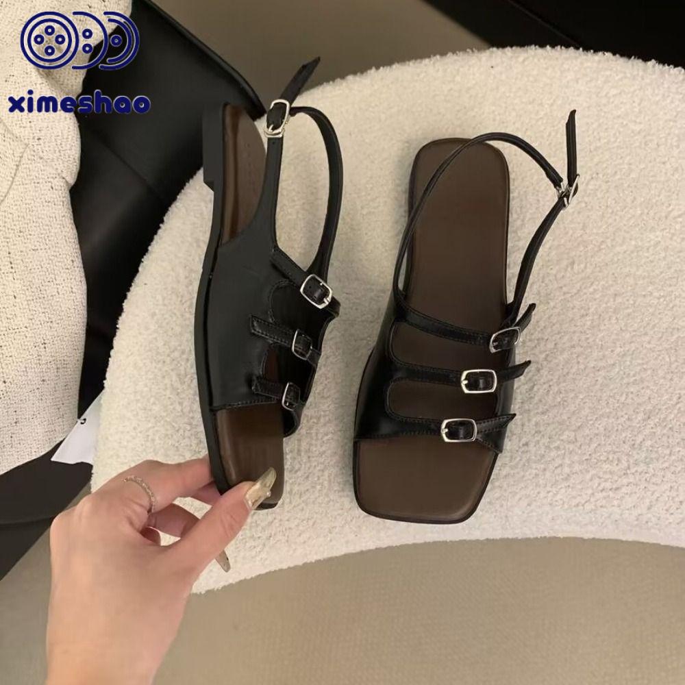 XIMESHAO Mùa hè Xăng đan có khóa Thanh lịch Pháp Giày La Mã Cổ điển Bãi biển Dép xăng đan nữ đế bằng Bé gái