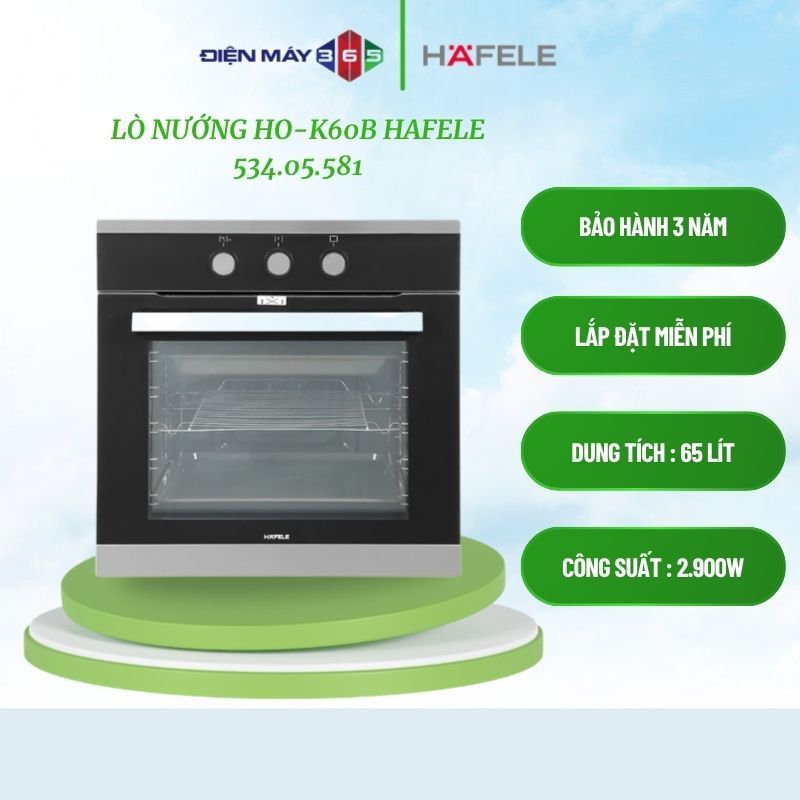 Hafele HO-K60B 534.05.581 – Lò nướng âm tủ cao cấp, hệ thống nướng đối lưu, khoang tráng men chống dính dễ vệ sinh, đèn chiếu sáng, hẹn giờ tiện lợi