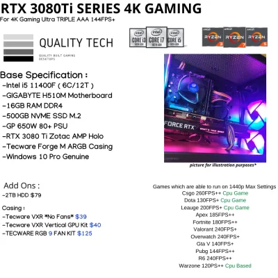 i5 11400F + RTX 3080 Ti Custom Gaming PC Desktop