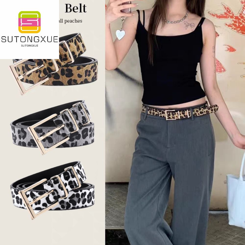 SUTONGXUE หัวเข็มขัดโลหะ สายเข็มขัดลายเสือดาว ผ้าพลัฌ วายทูเค สายรัดเอวหนัง PU แฟชั่น ตกแต่งชุด สายรัดเอวพังค์ ผู้หญิง/เด็กผู้หญิง ราคา 173 บาท*ส่งฟรี