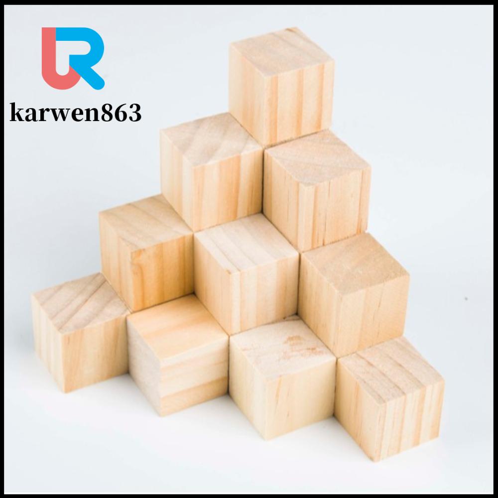 KARWEN863 10pcs Trống chưa hoàn thành Khối lập phương bằng gỗ Tự nhiên Đồ gỗ thủ công Khối vuông bằng gỗ Sở thích Trang trí mùa hè Vật liệu thủ công