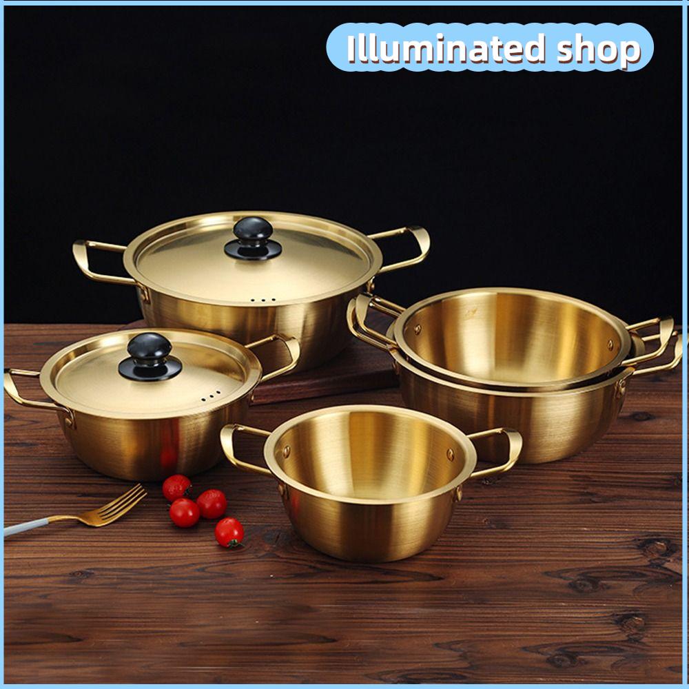 ILLUMINATED SHOP Thép không gỉ Nồi mì ramen mini có nắp Lẩu  Mạ vàng Nồi súp Dụng cụ nấu ăn cắm trại