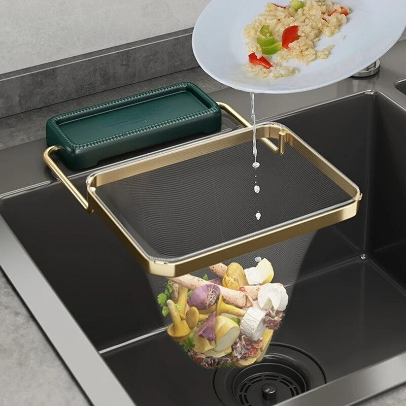Kitchen Sink Filter Rack Foldable Sink Strainer Mesh Bag Stand Waste Garbage Net Shelf Anti-Clogging Disposable Garbage Mesh Bag