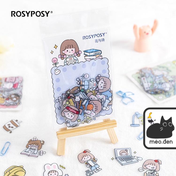 Xấp 40 sticker rosy posy hình thỏ dễ thương - họa cụ hakuart