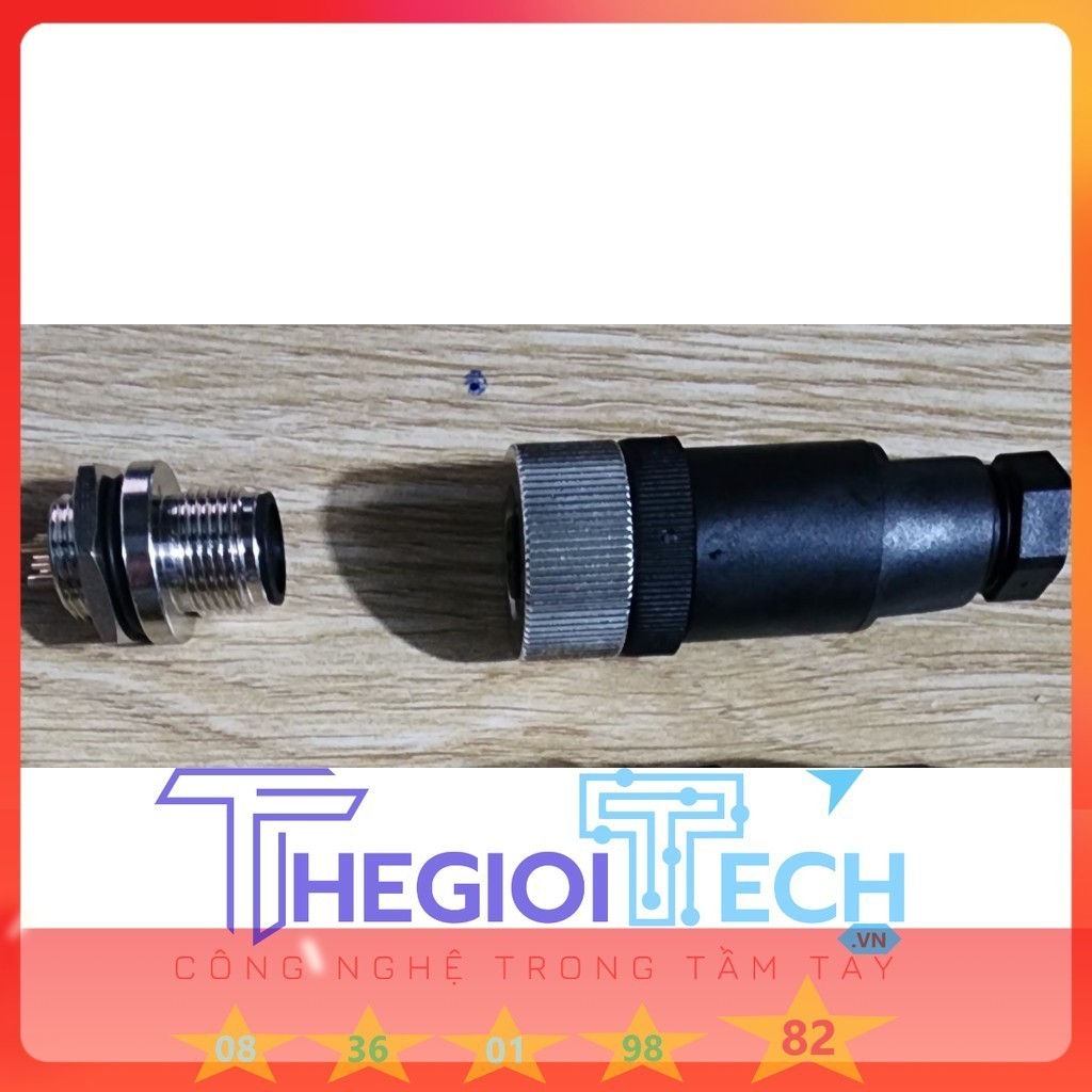 TH Dây Cảm Biến Đầu Jack connector cắm M12, Cáp 4 5 8 12 Lõi, Đầu chân đực, đầu cái, chống thấm nước, kiểu đầu nối thẳng TGT - 5m - Bộ đực - cái 4P V1