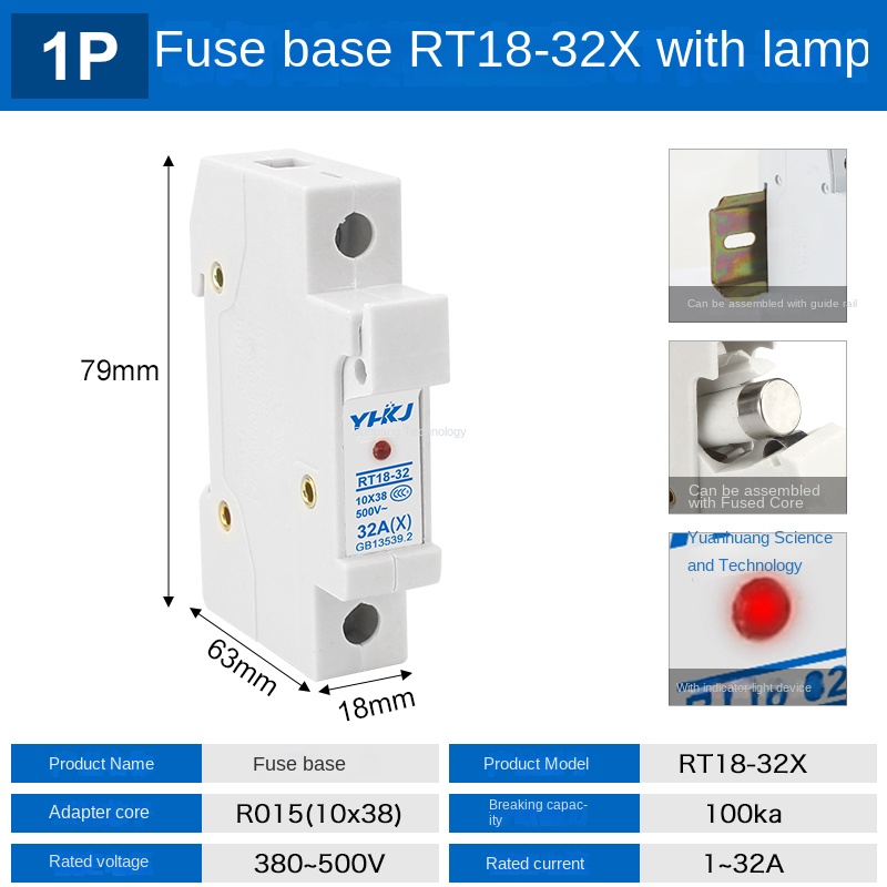 Đế Cầu Chì RT18-32X Nâng Cấp Nhựa 1P | RT18-32X 1P/2P/3P/4P, Có Đèn Báo, Tùy Chọn Cầu Chì 1-32A, Nhựa Cải Tiến/Thường, Bảo Vệ Mạch Điện Công Nghiệp
