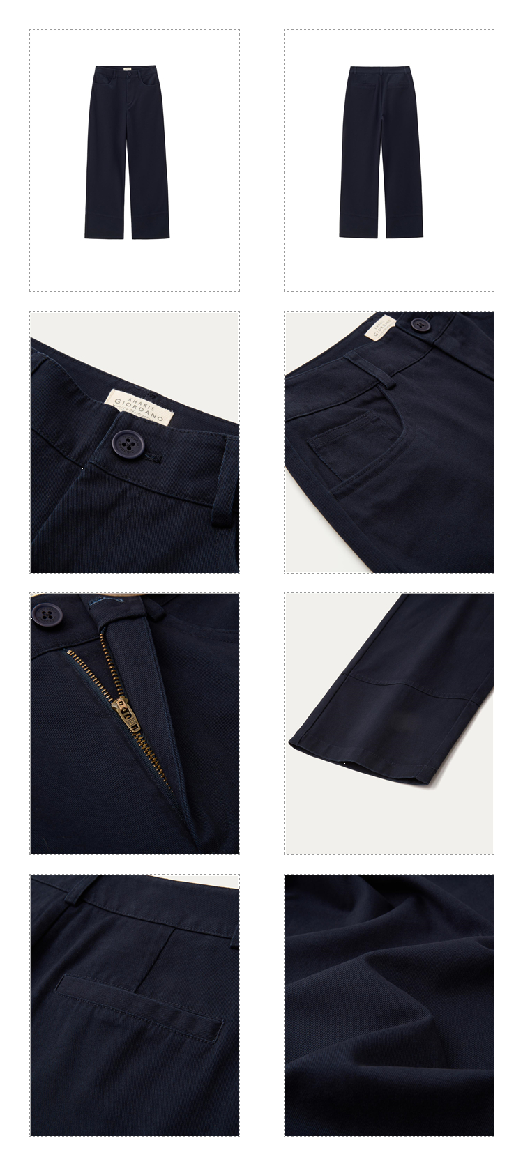 Giordano Women 100% Cotton exposed seam ankle length pants Free Shipping 05424063