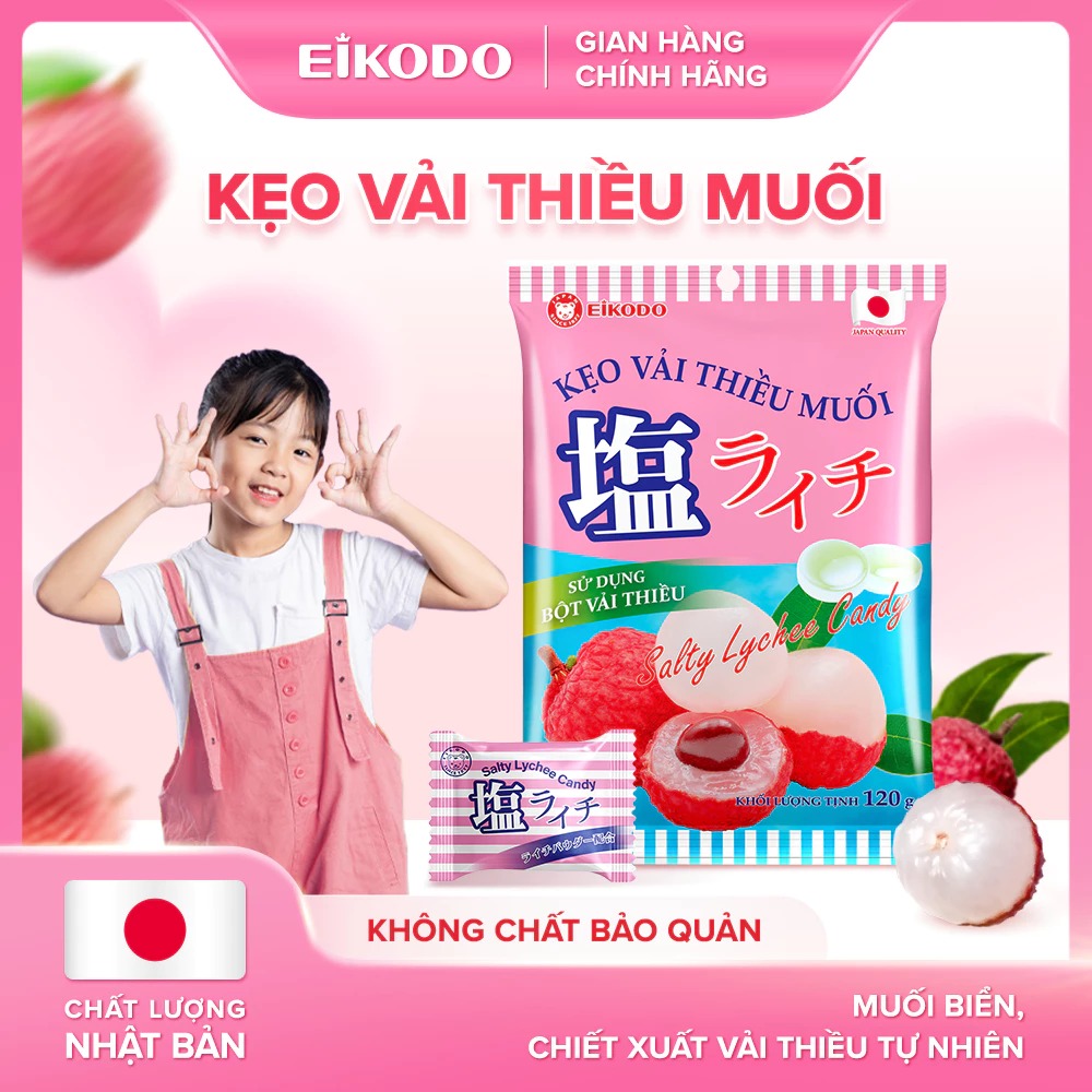 Kẹo Vải Thiều Muối - Ngọt thanh chua dịu thơm mát hương vải thiều 120g/gói Eikodo Việt Nam