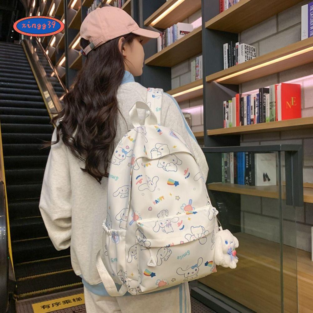 XINGG39 Nylon Ba lô in hình cinnamoroll Sức chứa lớn Hoạt hình Cặp sách Anime cinnamoroll Giải trí H