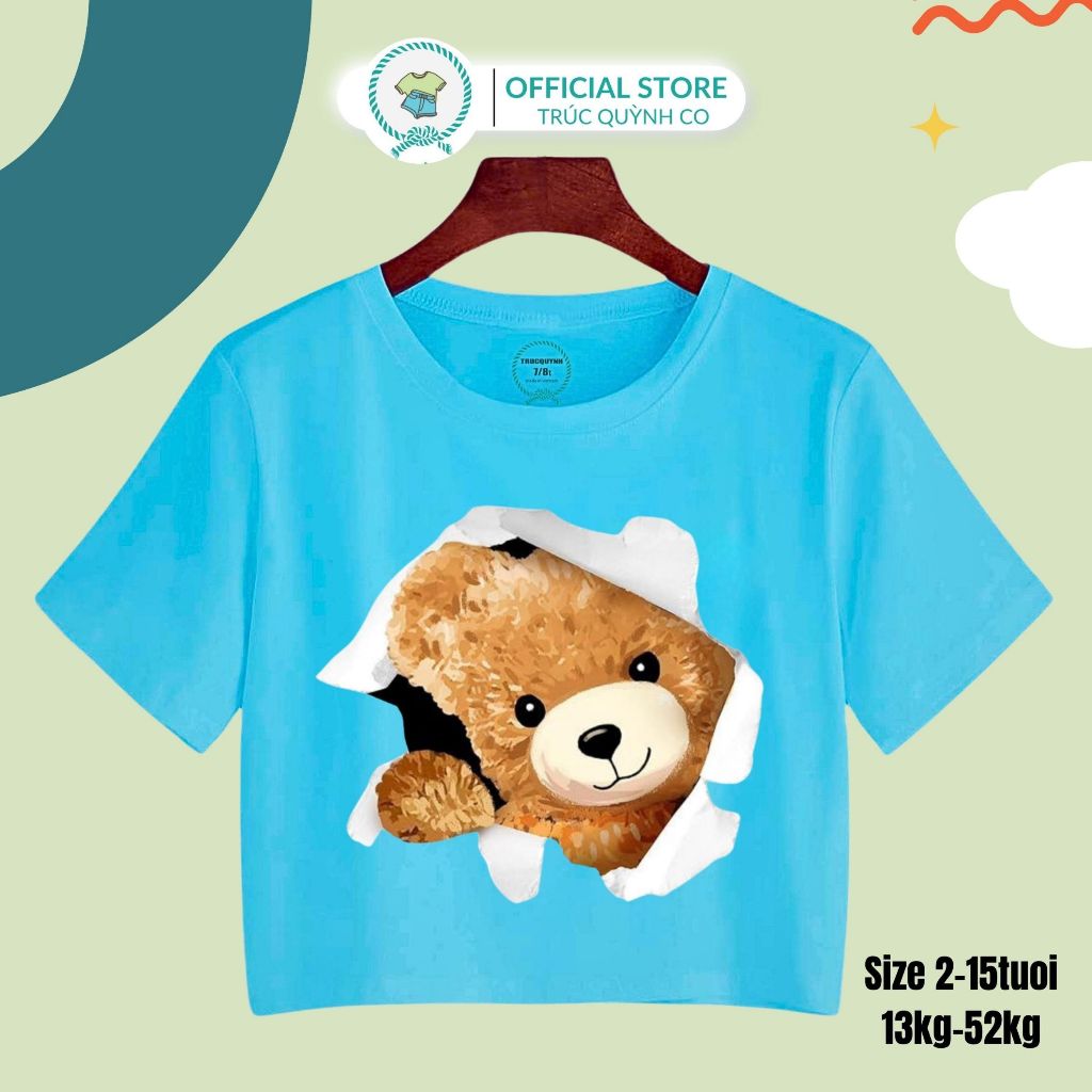 Áo Thun Croptop Bé Gái,Áo In Hình Gấu Mèo Siêu Cute - Trúc Quỳnh Co, Từ (12kg-52kg) - 3