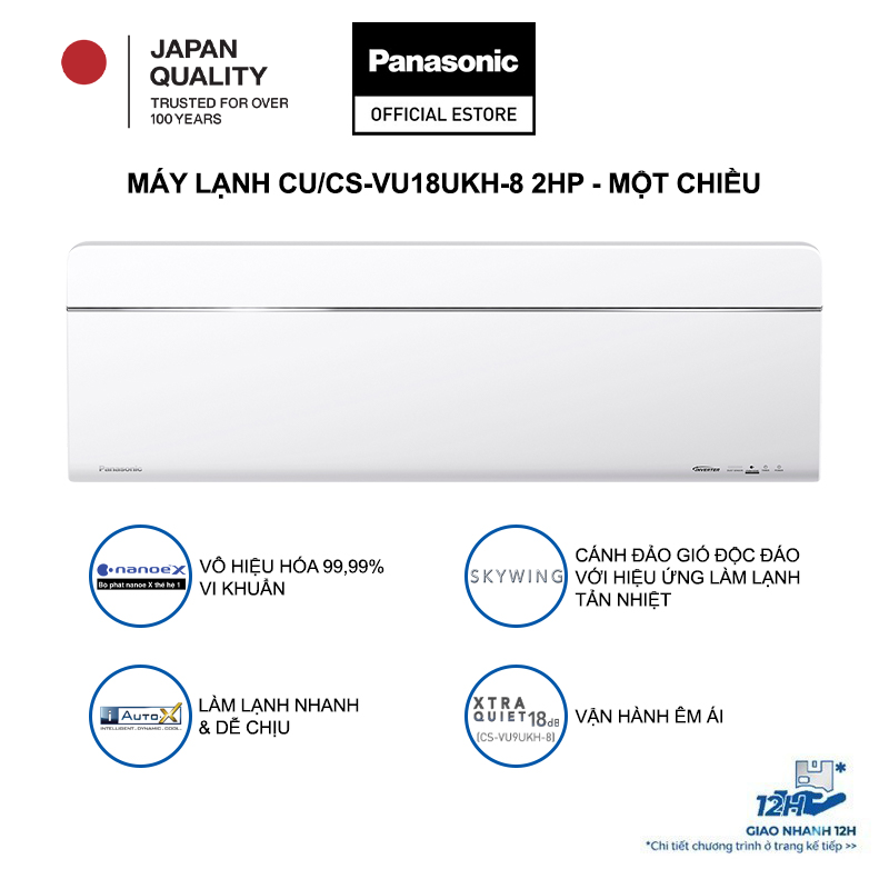 [Trả góp 0%]Máy lạnh/ Điều hòa Panasonic CU/CS-VU18UKH-8 - Công suất 2HP - Một chiều - Inverter sang trọng Sky series