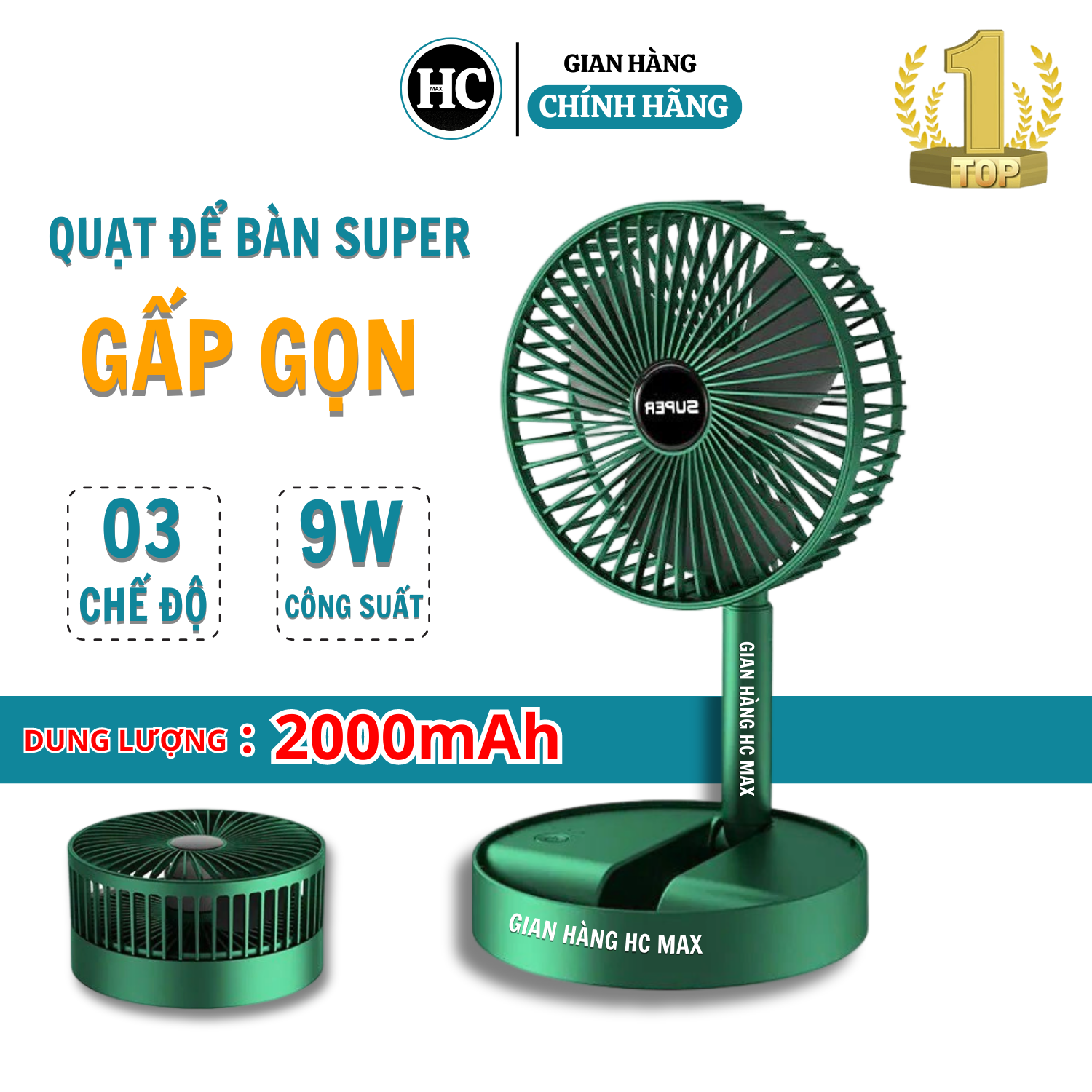 Quạt mini super tích điện, xoay 180 độ, 3 tốc độ gió, cổng sạc usb