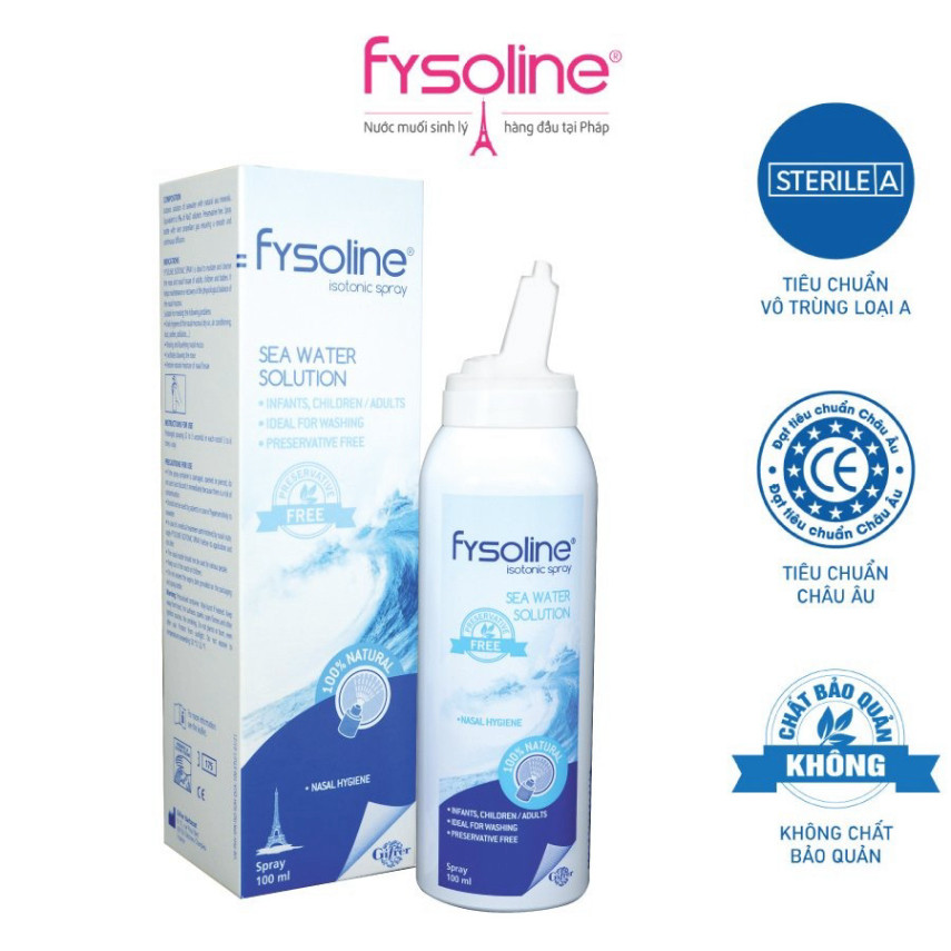Fysoline - Xịt nước muối biển sâu Pháp 100ml - Vệ sinh giữ ẩm cân bằng sinh lý niêm mạc mũi