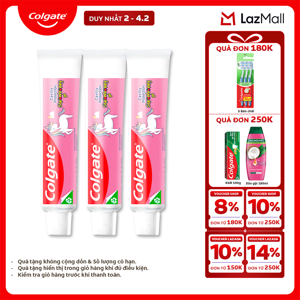 [Chỉ 2-4.2_X2 Voucher giảm 24%] Bộ 3 kem đánh răng Colgate cho trẻ em kỳ lân Unicorn hương dâu 40g