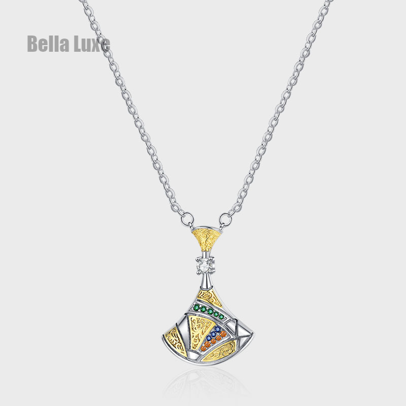 S925 Sterling hình đuôi Bạc micro-set đá màu Vòng cổ nữ hoài cổ thanh lịch