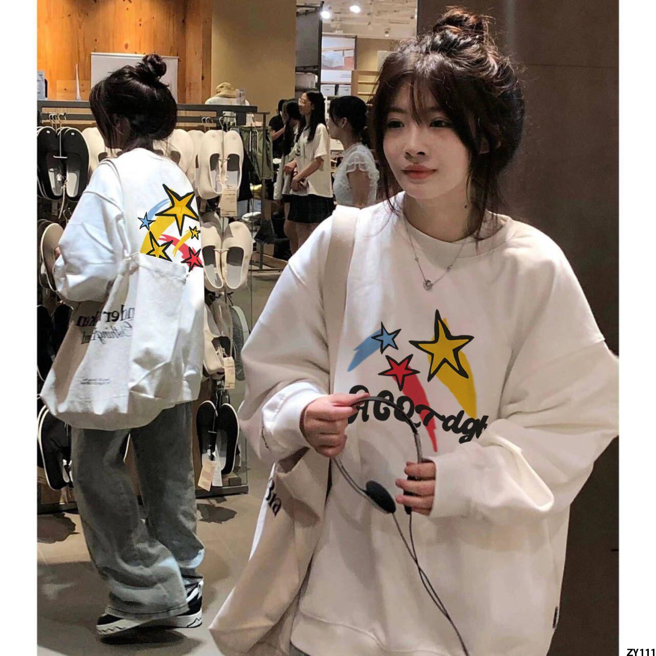 Áo Lót Nhung Cá Tính Phong Cách Hàn Quốc Áo Khoác Sữa Phong Cách Đầu Thu Phong Cách Nữ Mẫu Mới fufu Áo Hoodie Cổ Tròn bf Rộng Rãi Mẫu Mỏng ins