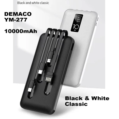 Demaco Powerbank 10000 mAh High Capacity Portable Charger 4 Self Contained Charging Wires