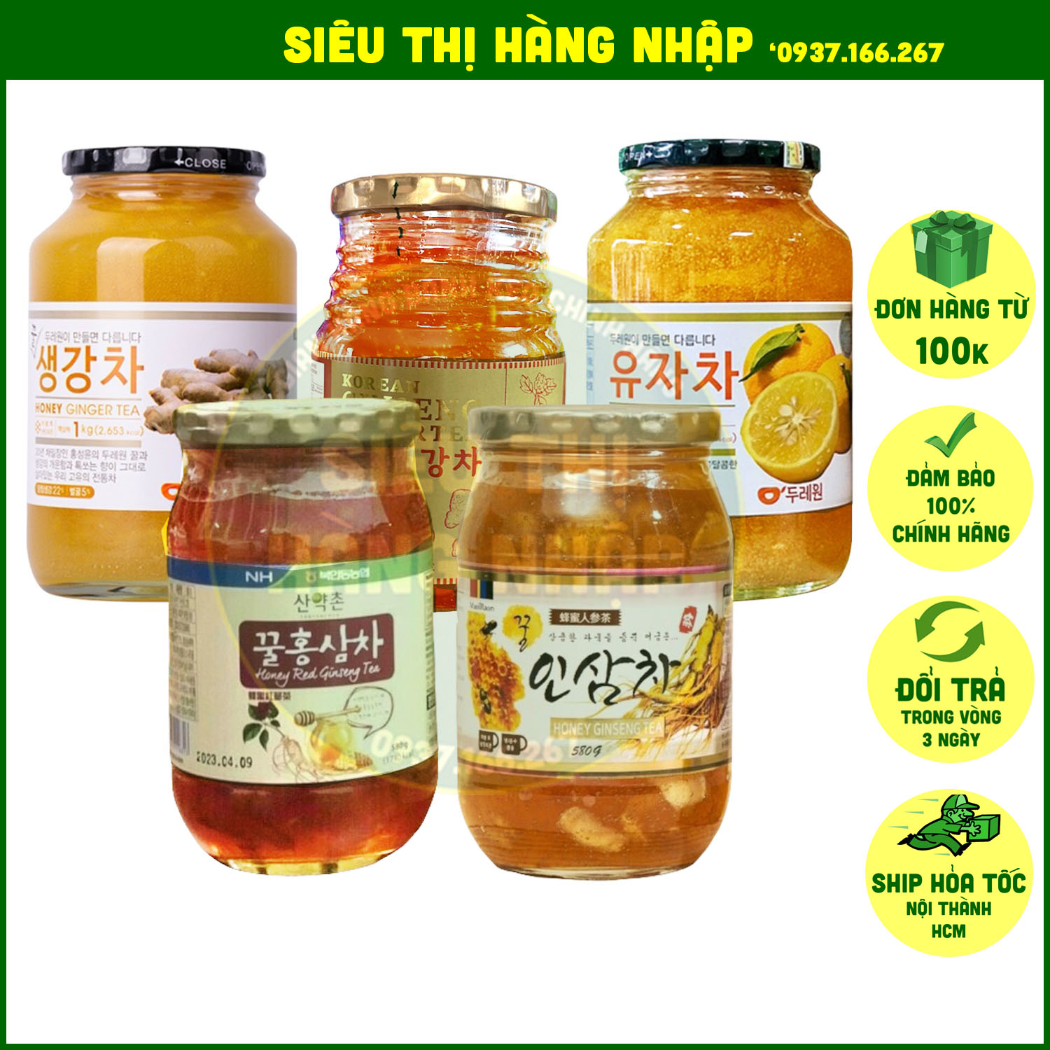 Hàng chuẩn Các loại mật ong ngâm Hàn Quốc tăng đề kháng mật ong chanh gừng