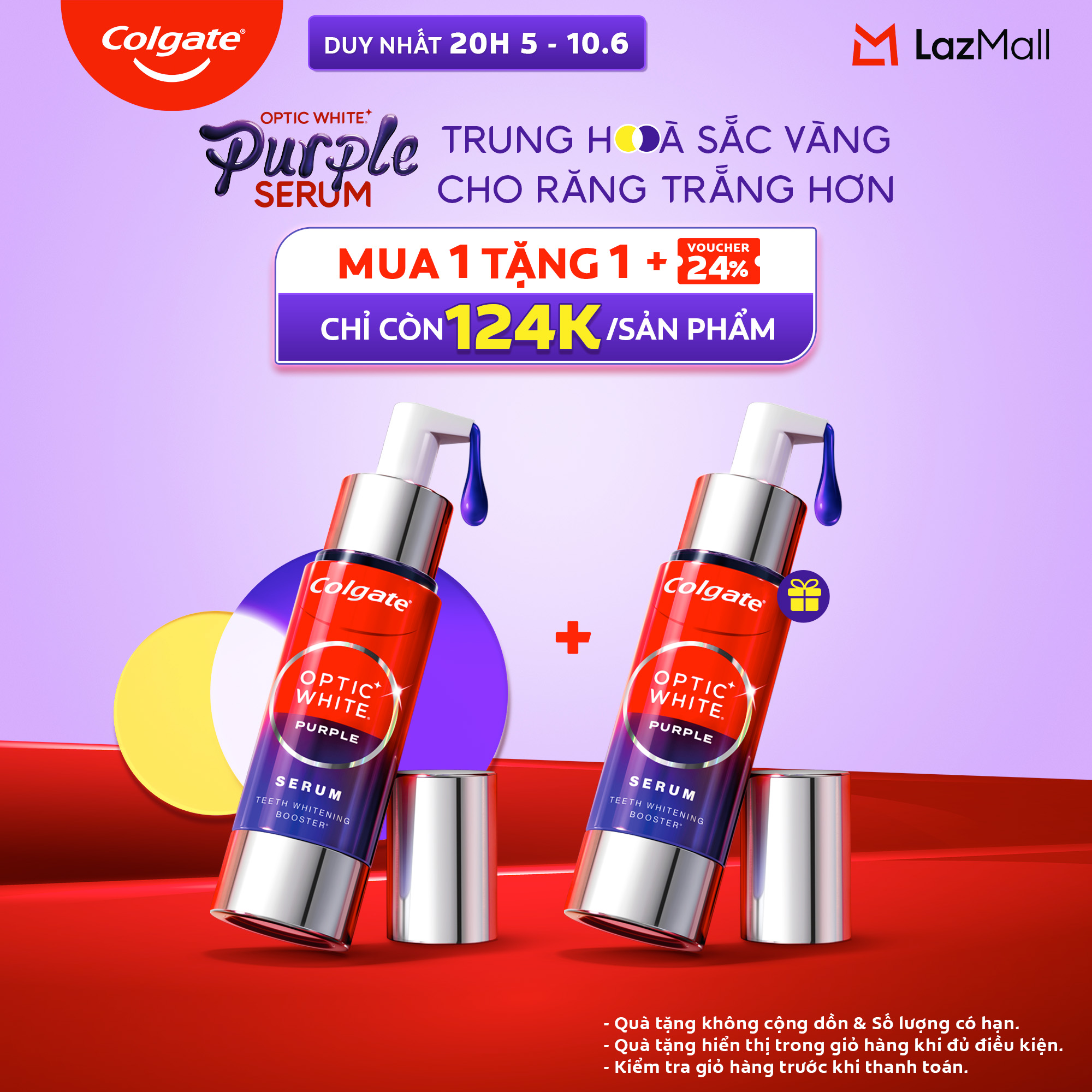 [Chỉ 20H 5-10.6_Mua 1 tặng 1] Tinh chất trắng răng tăng cường Colgate Optic White Purple Serum - Trung hòa sắc vàng, rạng rỡ tức thì 40ML