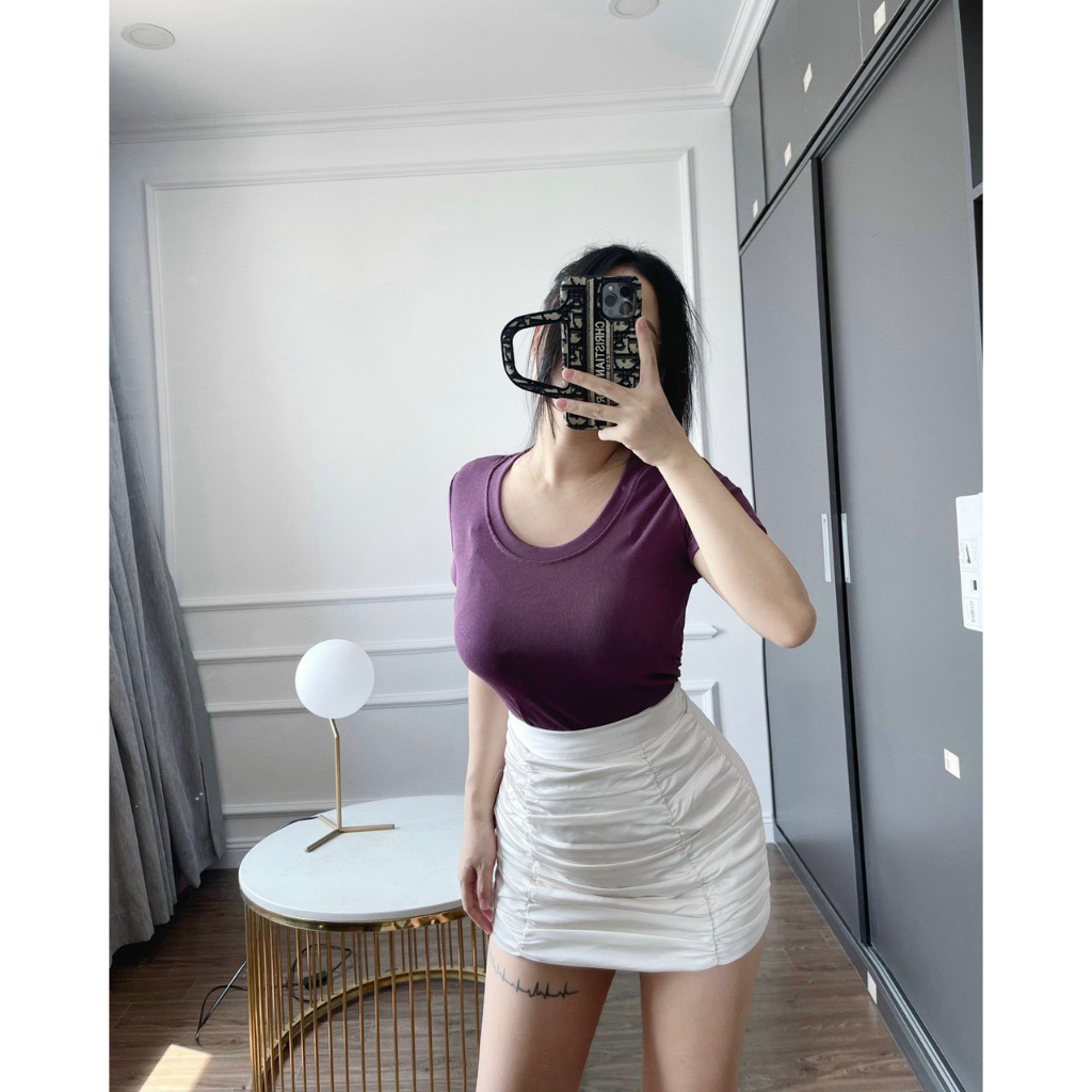 Set 3 áo thun gân hàng xuất xịn - Áo thun nữ cổ tròn ôm body - HiiNCloset