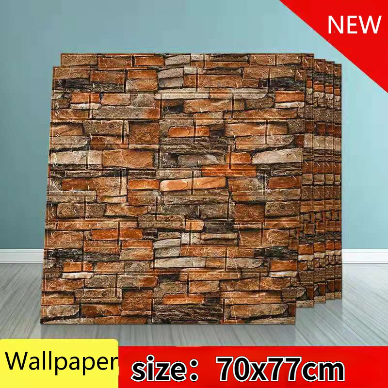  70x77cm Retro 3D hình nền gạch xốp hình dán tường tự dính không thấm nước nhà hàng trang trí tường 