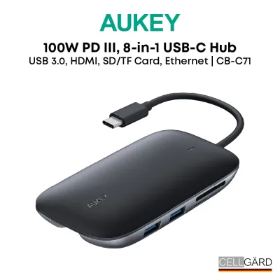 Aukey CB-C71 8 in 1 USB-C Hub 100W PD HDMI SD MicroSD Card USB 3 & 2.0 Data Ethernet port (18 Months Warranty)