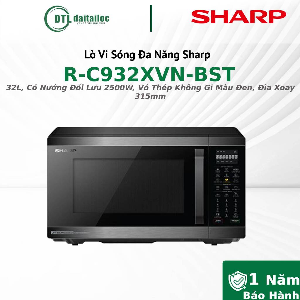 Lò Vi Sóng Đa Năng Sharp R-C932XVN-BST - Dung Tích 32L, Có Nướng 2500W, Đĩa Xoay 315mm / Chính Hãng / Bảo Hành 12 Tháng