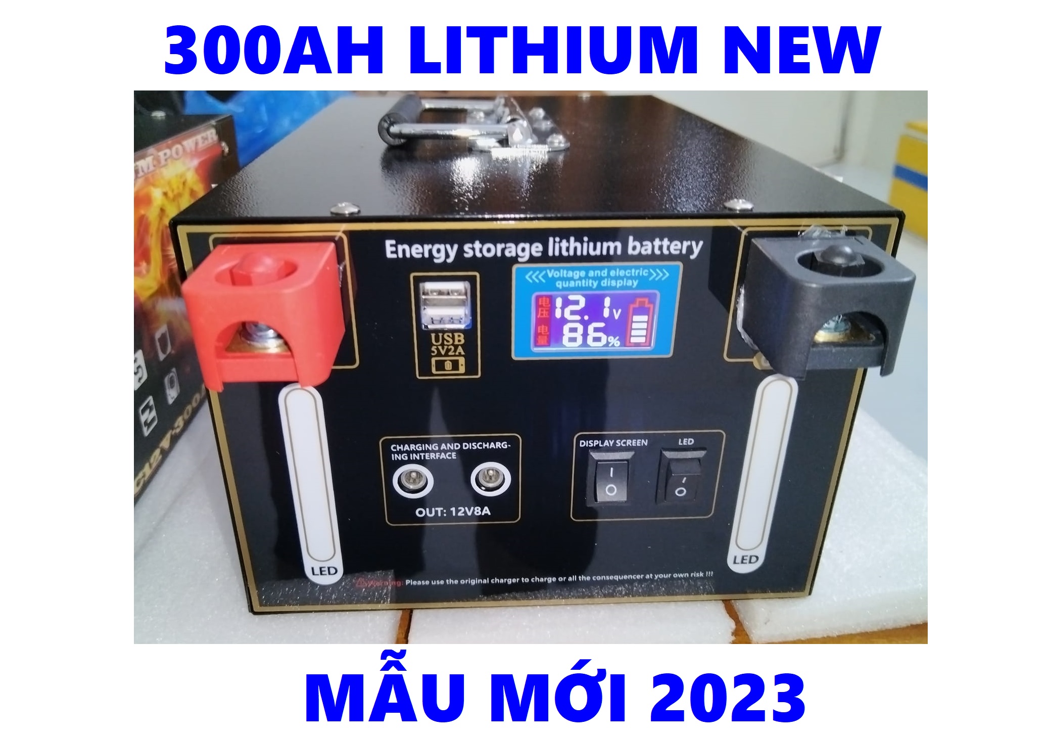 Bình Pin lithium 12V - 300Ah mẫu mới 2024- Đầy đủ phụ kiện Sạc chuyên máy công suất lớn, lưu trữ lớn