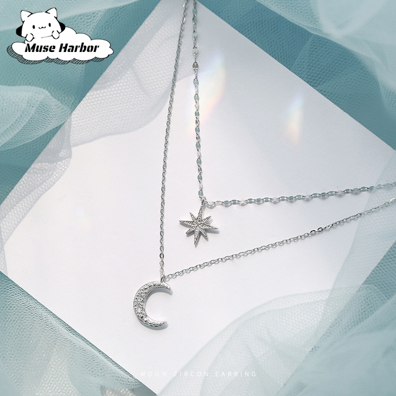 Muse Harbor สร้อยคอชั้นคู่ดวงจันทร์และดาวสำหรับผู้หญิงสไตล์ Ins ราคา 9 บาท*ส่งฟรี