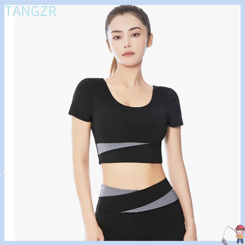 TANGZR Miếng lót áo ngực Áo phông tập luyện Ngắn Tay Ôm vừa vặn Áo hở eo Hợp thời trang Áo phông Phụ nữ