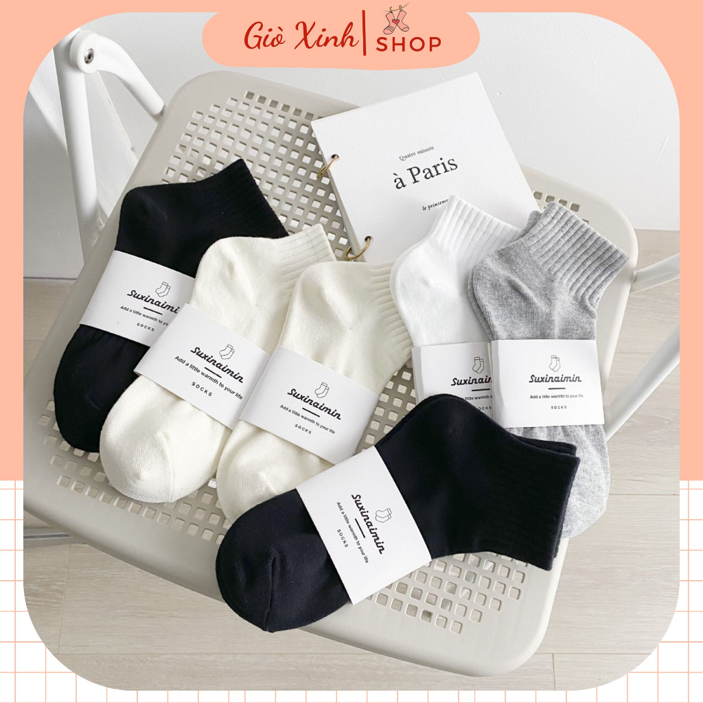 Tất vớ nam nữ cổ ngắn chất cotton thun dày dặn suxinaimin
