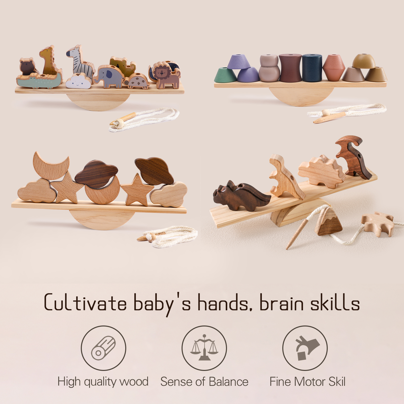 Let's Make A Set of Baby Threading Seesaw Toys with Various Types of Puzzle and Early Education Toys, Animal Threading Toys Suitable for Cultivating Baby's Hands-on and Brain Skills, Suitable for Baby Gifts, Birthday Gifts
