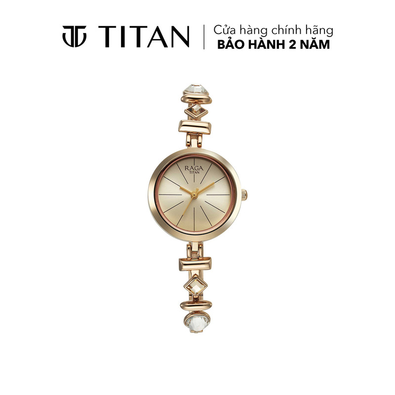 Đồng hồ nữ TITAN Raga Viva dây kim loại, mặt 28MM, dây màu vàng, 2606WM12