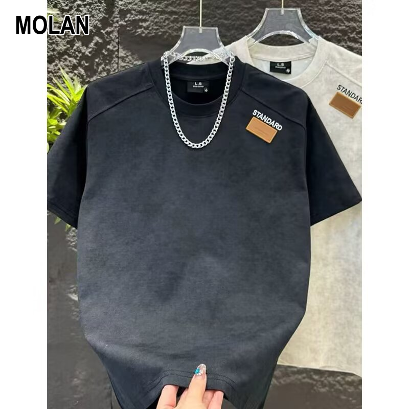 2025 Summer Trendy Round Neck Patchwork T-Shirt for Men, Loose Fit Casual Top