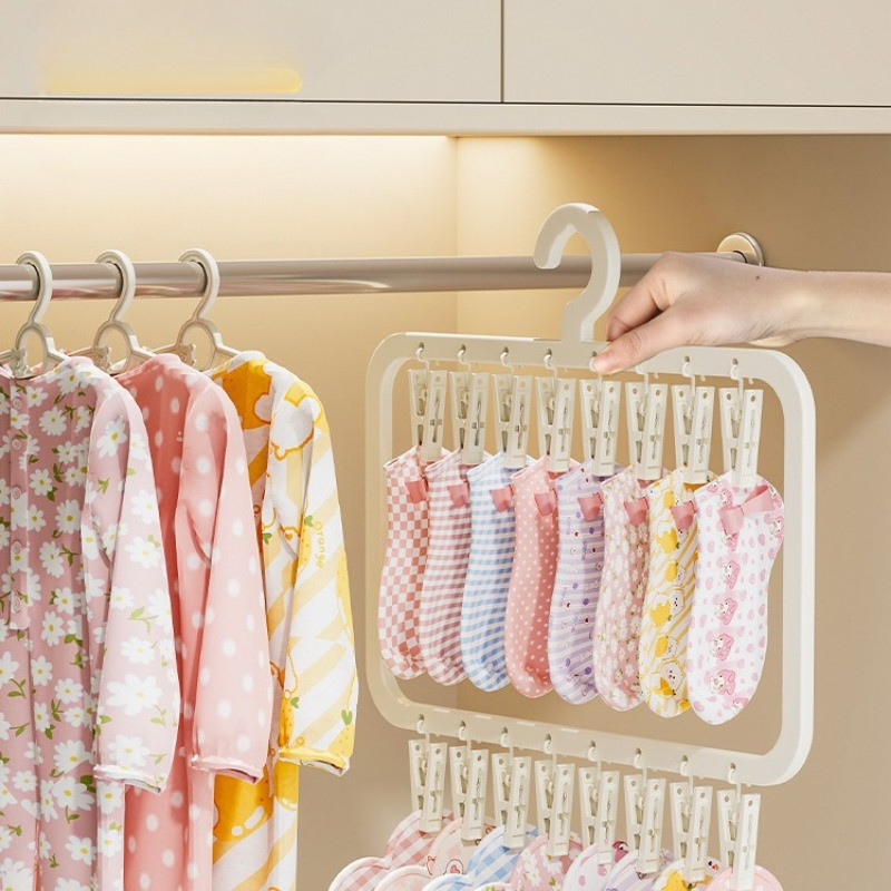 【BHQ】ไม้แขวนแบบหนีบ ไม้หนีบผ้าพลาสติก 1/2 ชั้น พร้อมคลิปหนีบ 8-24 คลิป ถุงเท้ากางเกงใน อเนกประสงค์ กันลม ตากชุดชั้นใน ราคา 69 บาท*ส่งฟรี