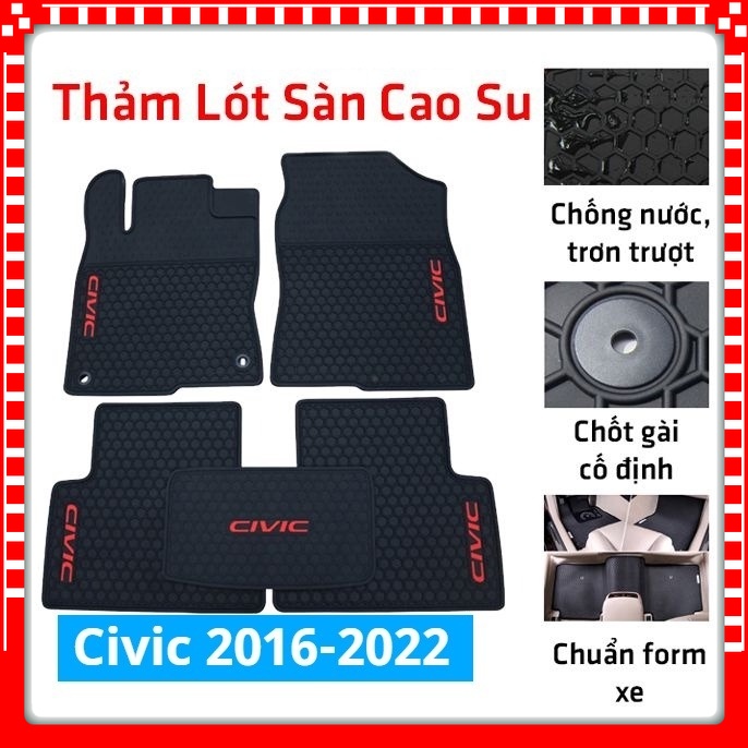 Lót sàn ô tô cao su Civic 2016-2017-2018-2019-2020-2021-2022 không mùi chống trơn trượt - ISH