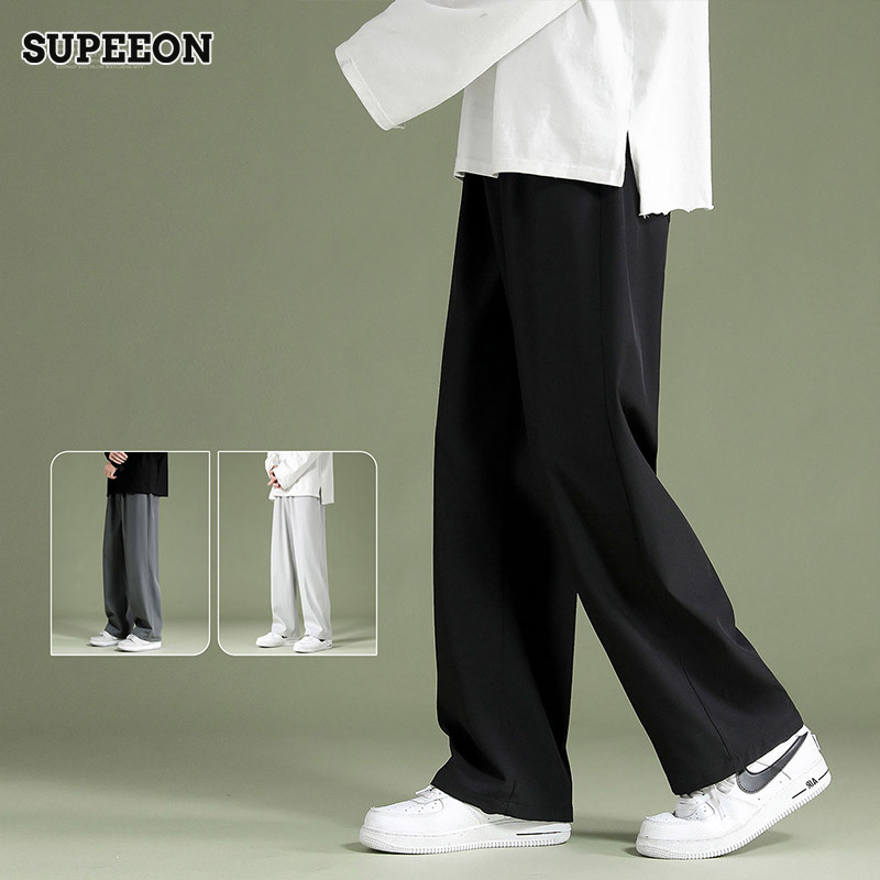 SUPEEON Light breathable ice silk pants for work-men s loose trousers