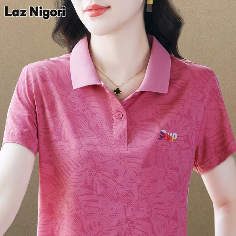 Laz Nigori Women's Lapel Polo Shirt Western Style Middle-Aged Casual Fashion Sports Spring Summer New Short Sleeves T-shirt ราคา 152 บาท*ส่งฟรี