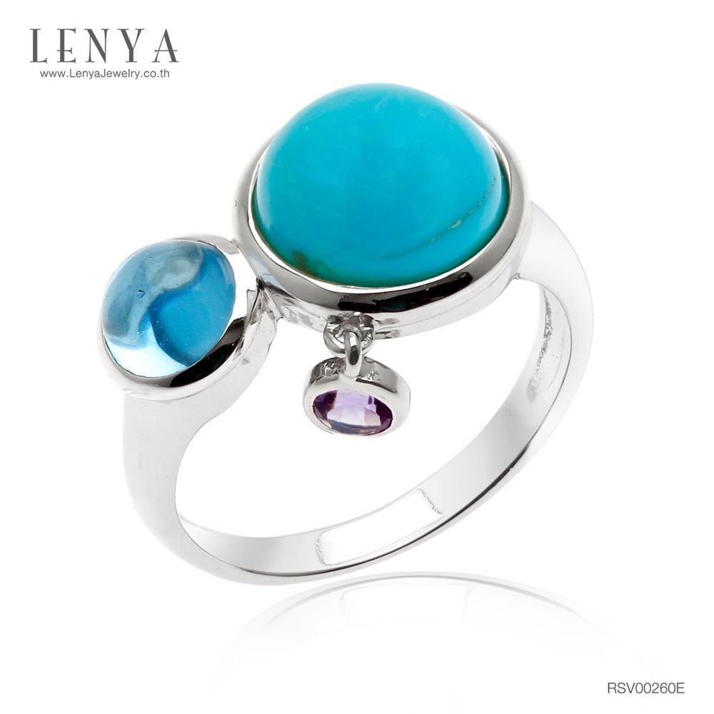 Lenya Turquoise Stone Ring Enhances Strength and Intelligence. Size 10 Mm. 925 Sterling Silver Body. White Gold Plated. ราคา 3,090 บาท*ส่งฟรี