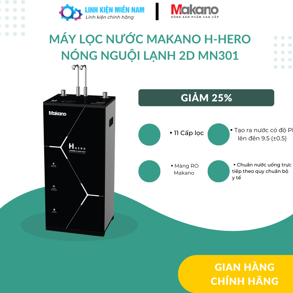 Máy lọc nước Makano H-Hero nóng nguội lạnh 2D MN301