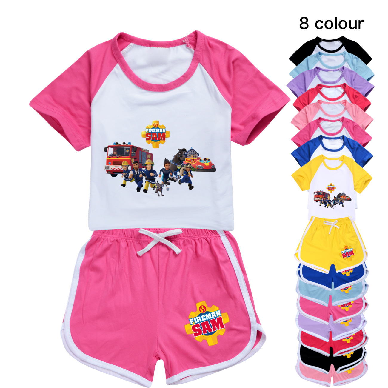 2025 Năm Mới Cotton Cổ Tròn Tay Ngắn T Áo Thun FIREMAN SAM  Lính Cứu Hỏa 100-170 Bộ Đồ Thể Thao Quần