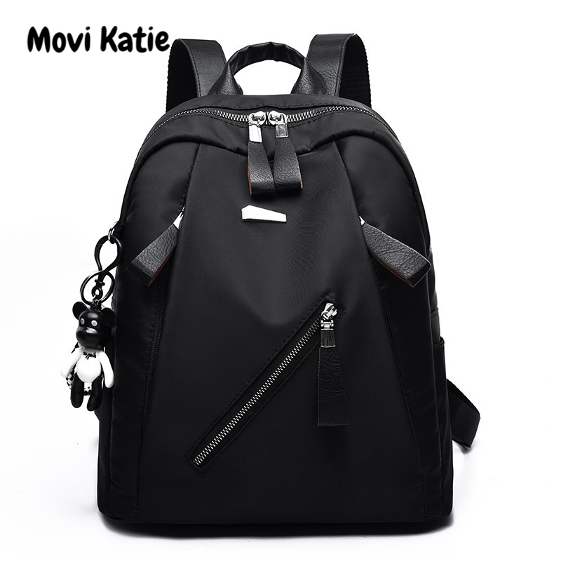 Movi Katie ba lô bằng Vải ni-lông Dây kéo thiết kế mặt dây chuyền dễ thương Ba lô màu trơn
