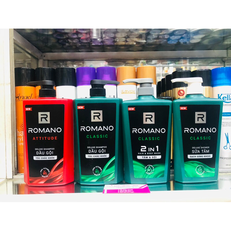 Dầu gội, sữa tắm, tắm gội 2 in 1 Romano chai vòi lớn 650g