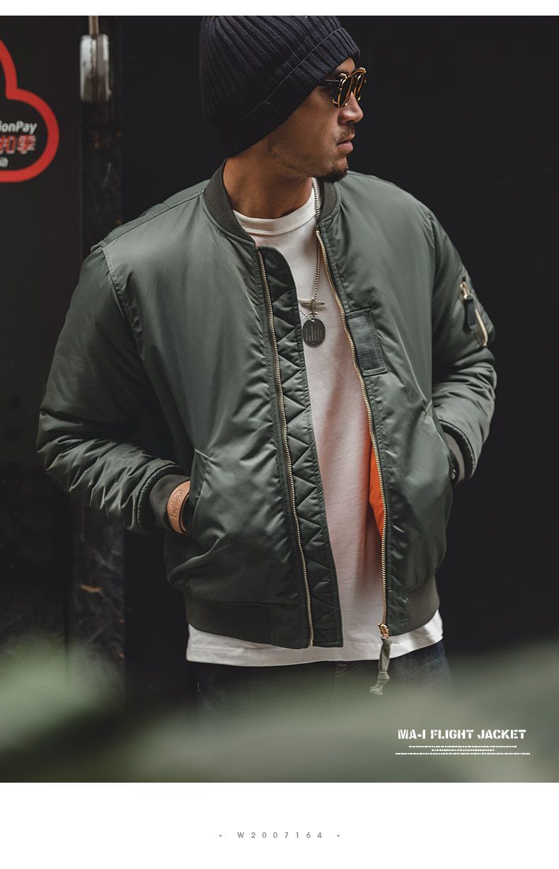 Madden Workwear   American R Army Green MA-1 Short Flight Jacket Warm Thick Cotton Coat for Men Trendy · v4