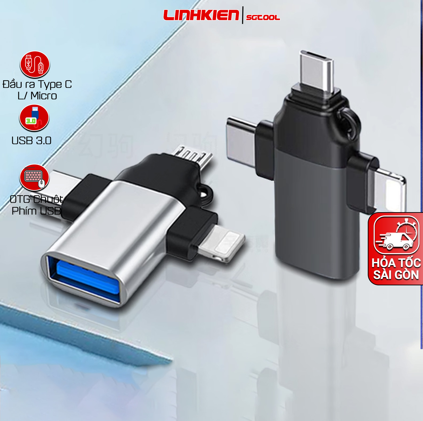 Bộ chuyển đổi 3 trong 1 OTG Chuột bàn phím cắm truyền dữ liệu USB di động sang loại cho ios / Type C / Micro